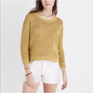 Madewell Open Knit Northshore Beachy Sweater in Mustard Sz M Coastal Surfer Girl